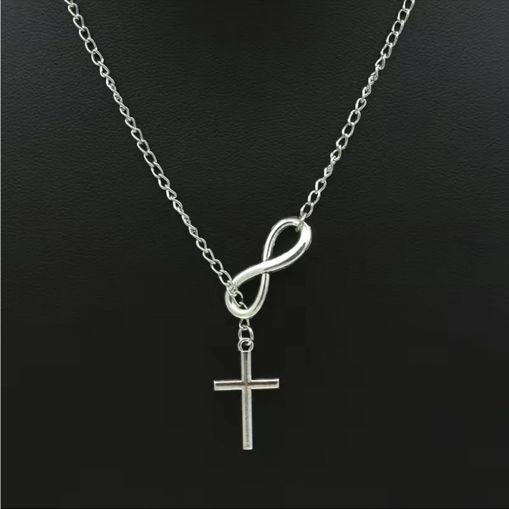 New Elegant Cross Chain Necklace Infinity Christian Sign Silver Plated